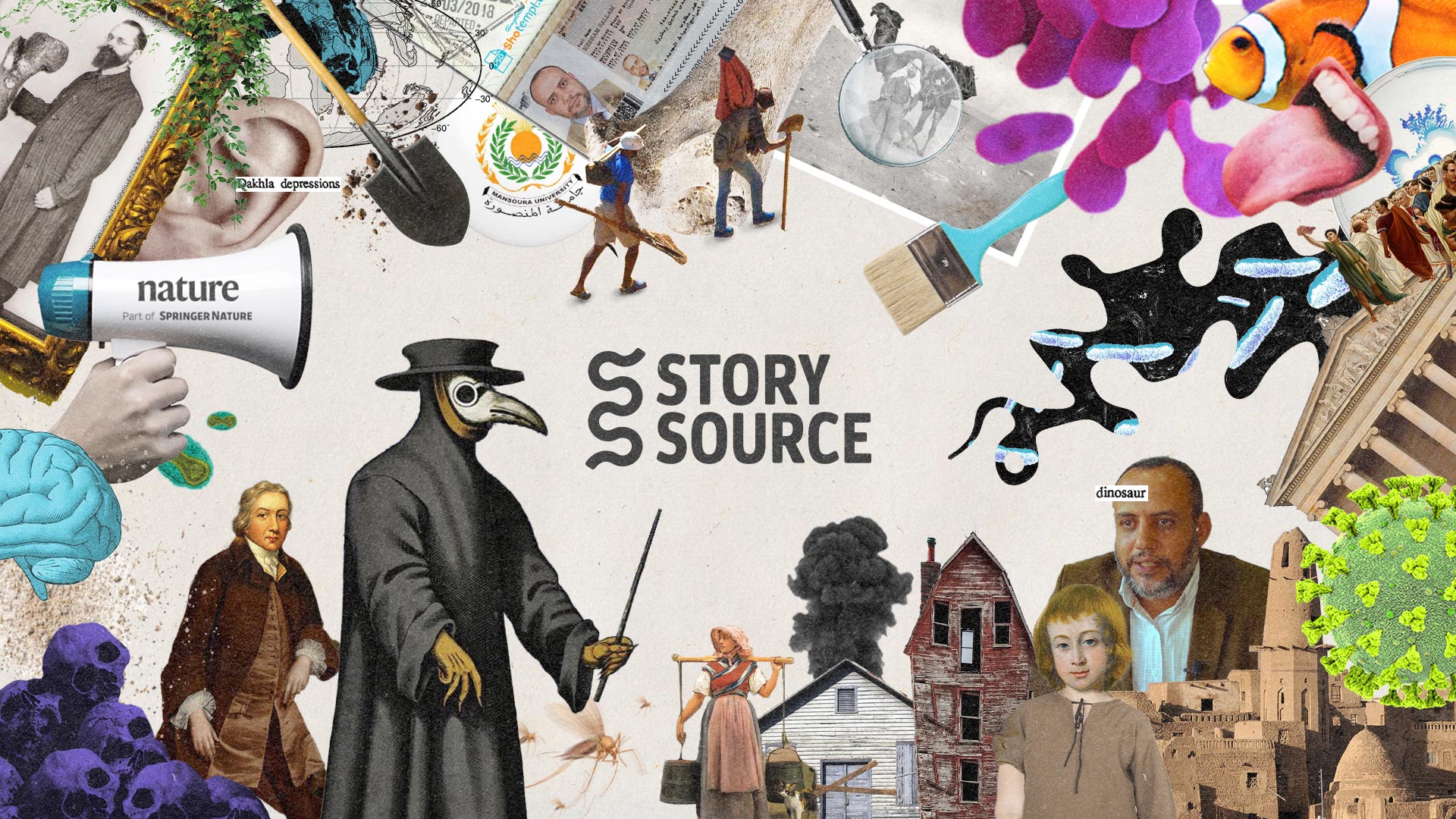 Story Source logo surrounded by collaged images from each story.