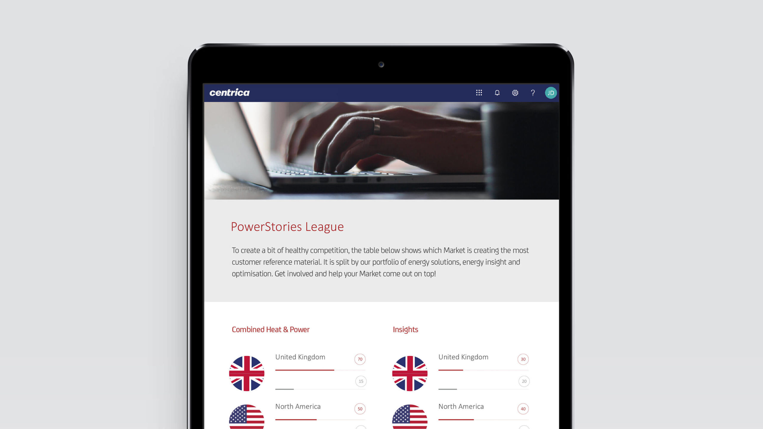 Centrica Business Solutions Power Stories intranet league table