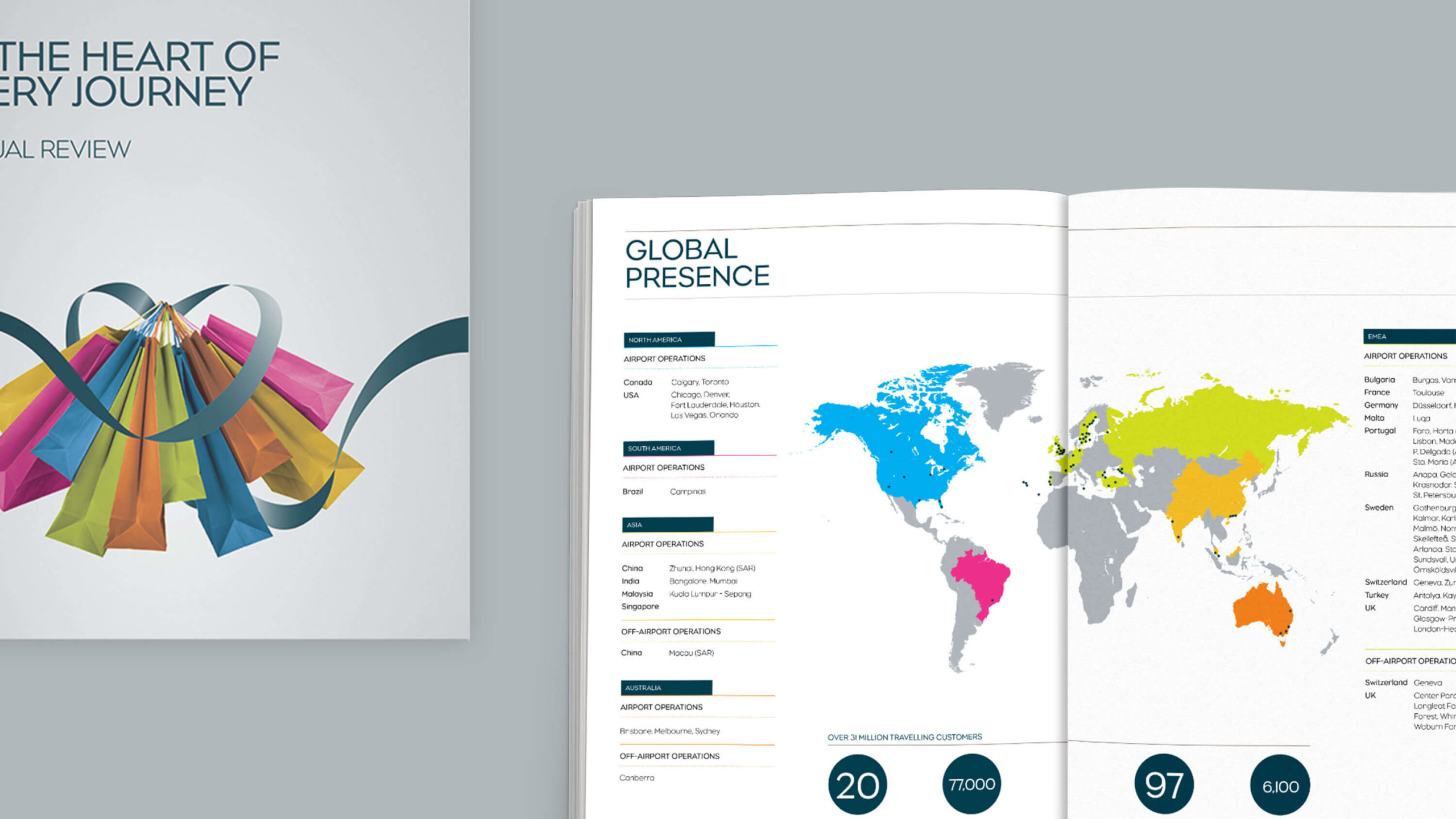 Nuance Group annual report cover and spread showing regional colours
